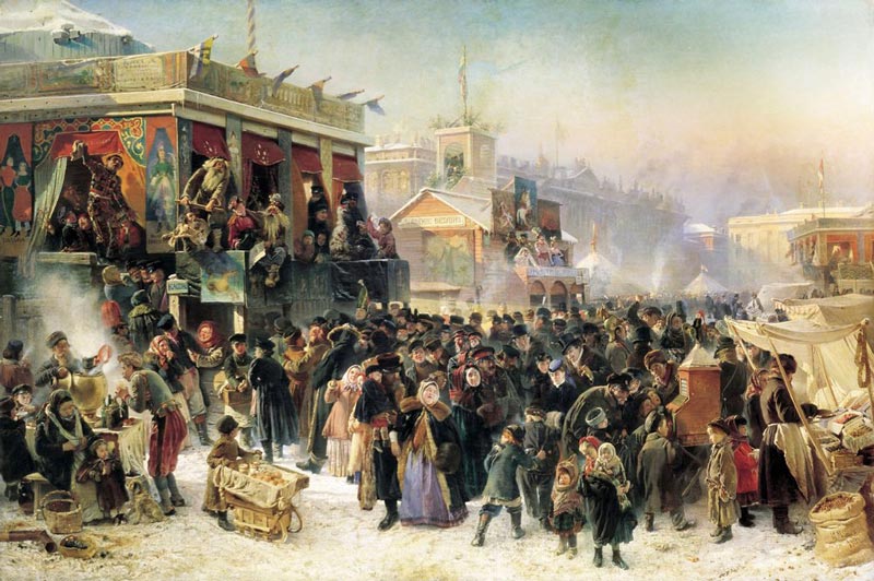 Народное гулянье во время Масленицы на Адмиралтейской площади в Петербурге. К. Е. Маковский, 1869